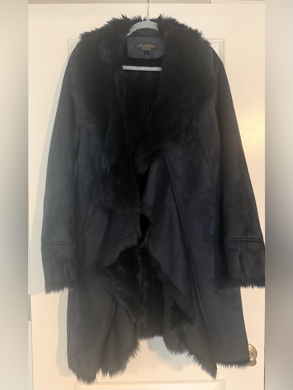 FABULOUS FURS Navy Blue Faux Fur-Trim Coat - Size Small